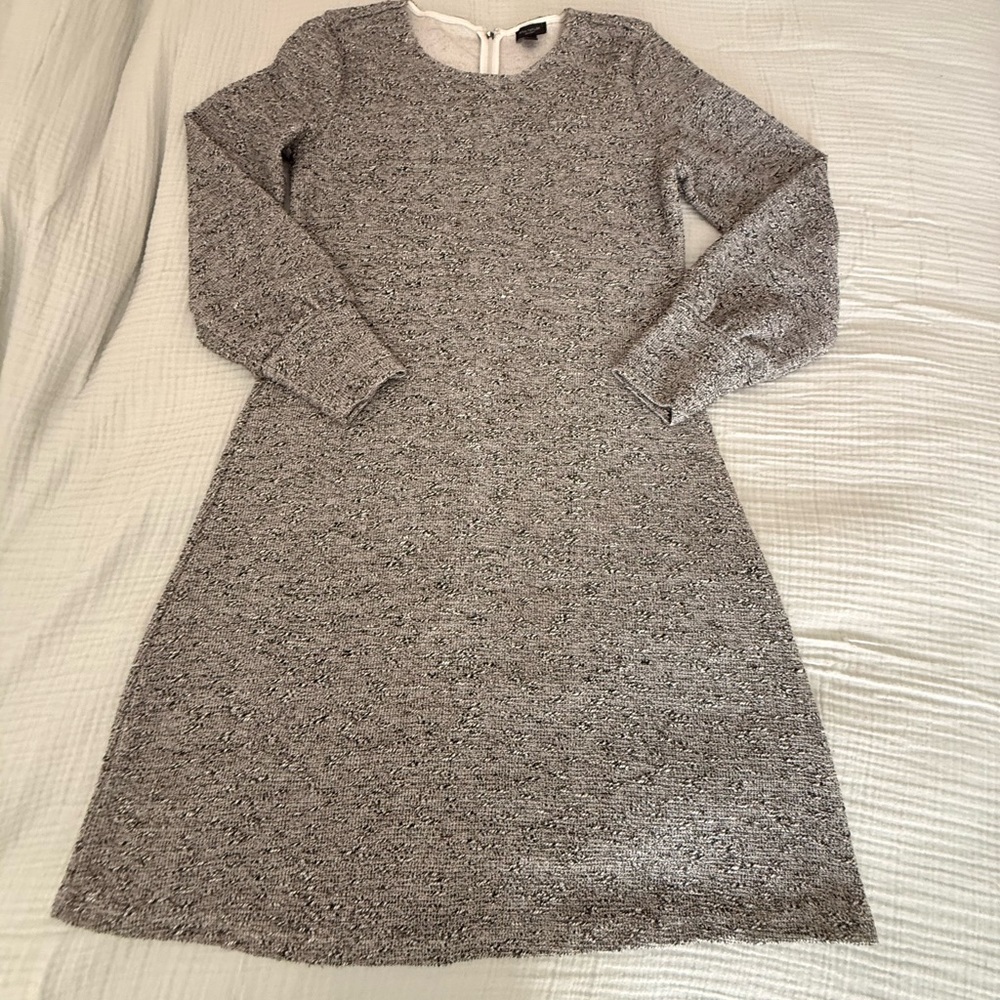 Ann Taylor Textured Gray Long Sleeve A-Line Dress